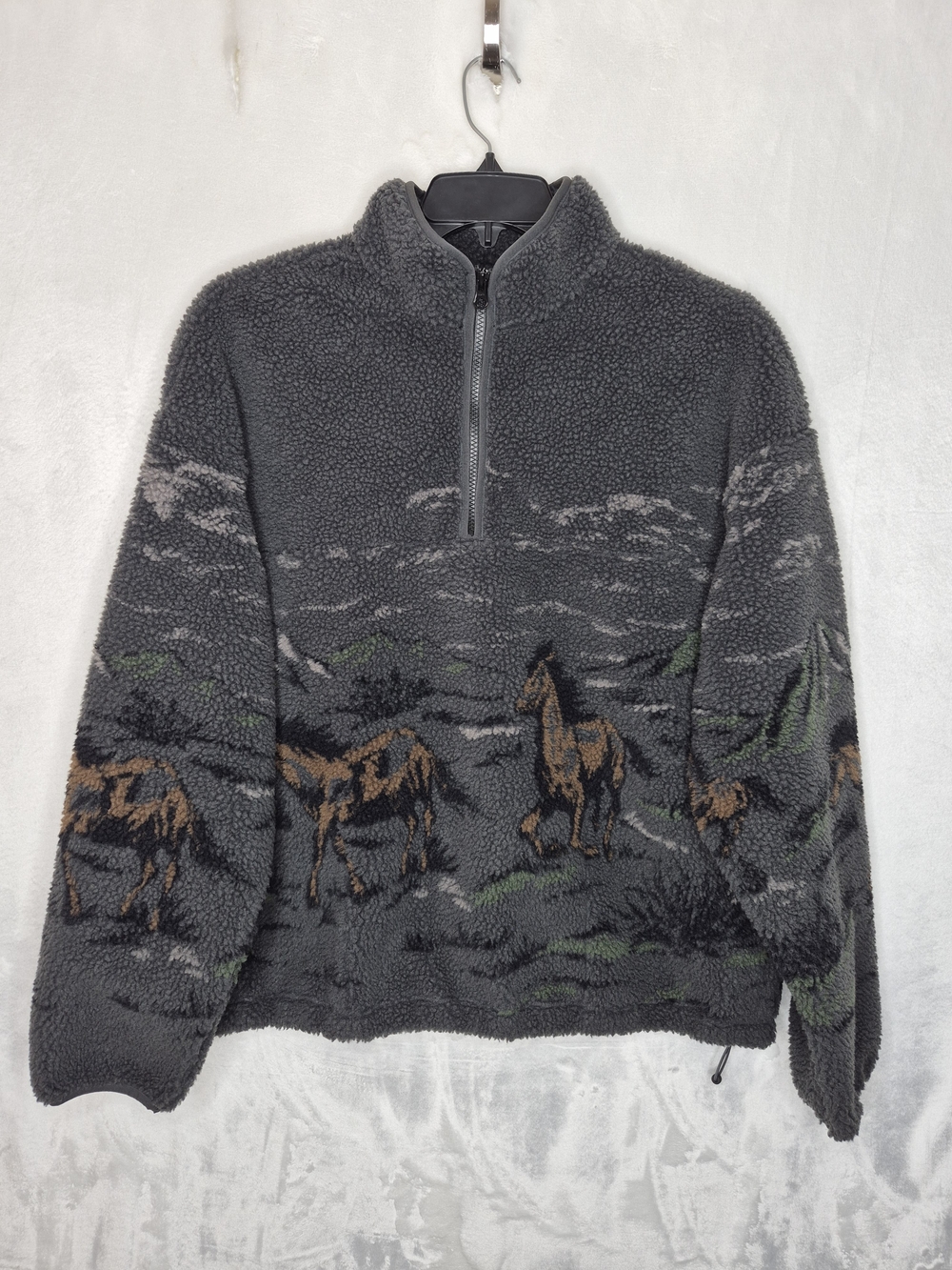 Levis Horse Print Fleece Quarter Zip Pullover Sweater Western Landscape Mens L